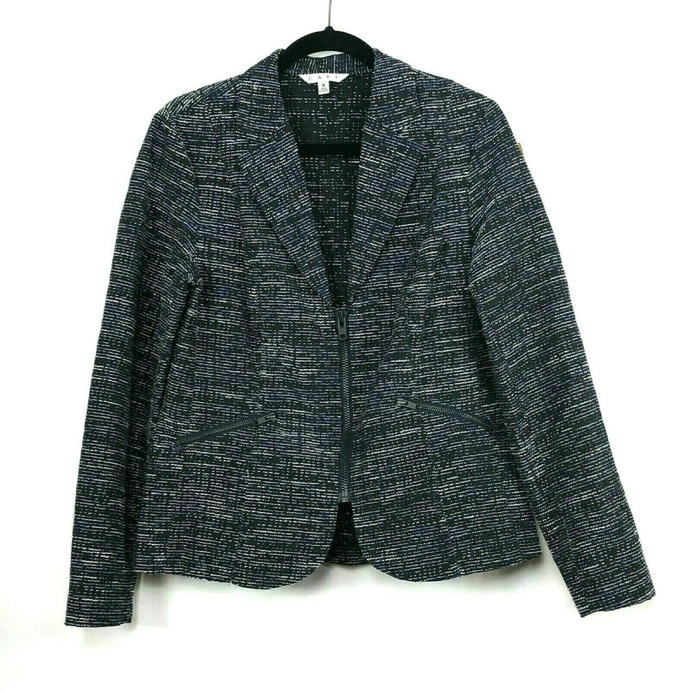 CAbi Womens Blazer Blue Zip Front Tweed Cotton 8